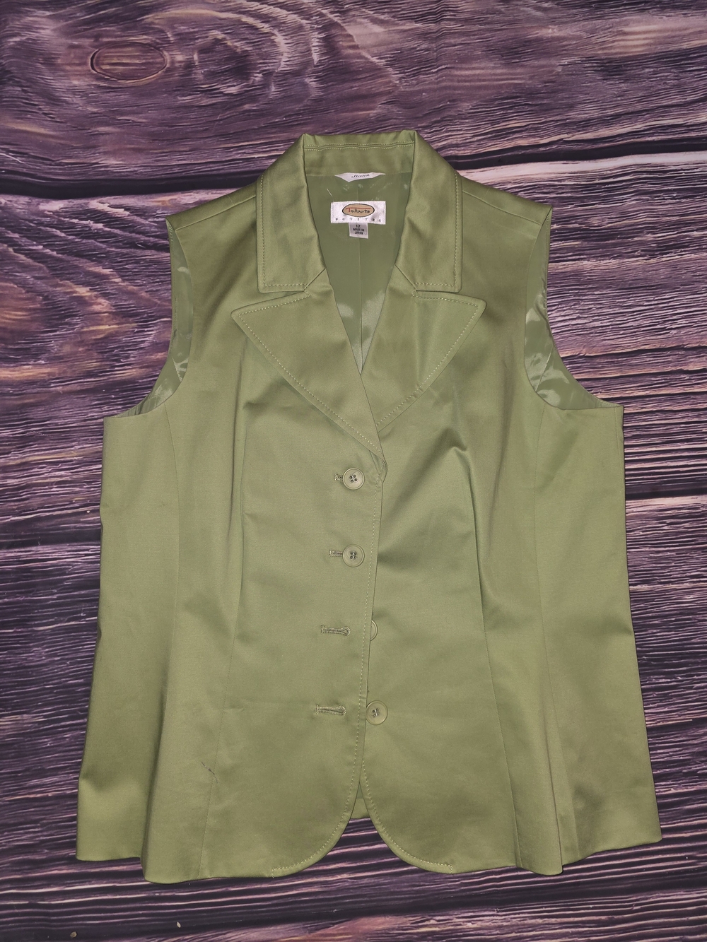 Talbots Olive Green Sleeveless Button-Front Blazer Tunic